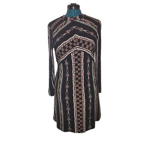 Free People Stella Mini Dress Womens *Medium Black Long Sleeve Boho Mock neck - Picture 2 of 7